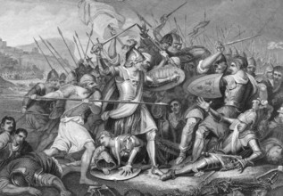Battle of Agincourt in 1415 on engraving from the 1800s. Major English victory against a