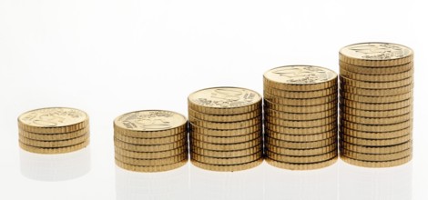 Some stacks of euro coins on a white background Austria