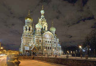 Illuminated Church Savior on Blood in St-Petersburg, Russia. Night view