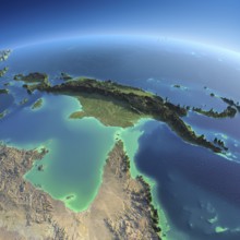 Highly detailed planet Earth in the morning. Exaggerated precise relief lit morning sun. Detailed