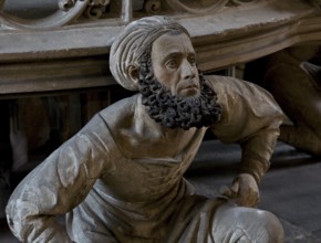 Adam Kraft, full-length self-portrait on the base of the sacrament house, St., Sankt, Saint