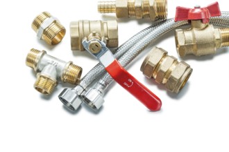 Plumbing fixtures pipe fittings isolated on white