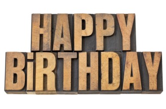 Happy birthday greetings - isolated words in vintage letterpress wood type