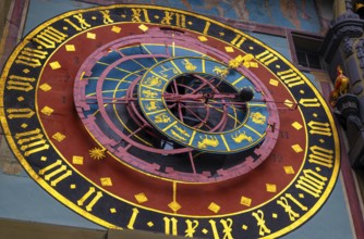 The Astronomical Clocks on The Clock Tower (Zytgloggethe) on the Main Street in Old Town in City of