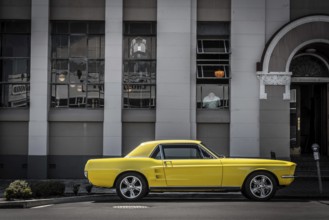 Vintage car parking in front of an Art Deco building in downtown Napier, North Island of New