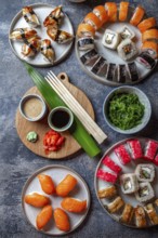 Sushi and rolls sets. Japonese food. top view
