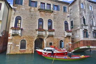 Vintage buildings along the canal in Venice, Italy