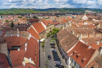 Aerial view of houses in Sibiu, Transylvania, Romania