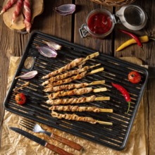Fresh and crispy rustic pork belly grill sticks