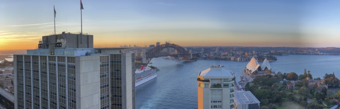 Panoramic aerial view of the Sydney Harbor Bridge, Australia