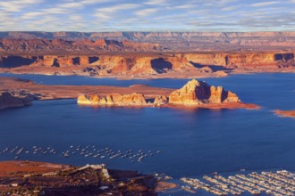 USA. Lake Powell is a reservoir on the Colorado River. The blue water of the lake contrast with the