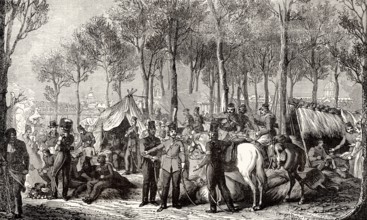 Military camp at the Avenue des Champs-Élysées, Paris, France, 1815