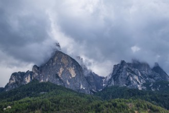 Panoramic view of Mount Sciliar on the Seiser Alm in the Dolomites in South Tyrol, Italy