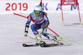 MOROZNAYA MOUNT, KAMCHATKA PENINSULA, RUSSIA, MARCH 30, 2019: Russian Federation Alpine Skiing
