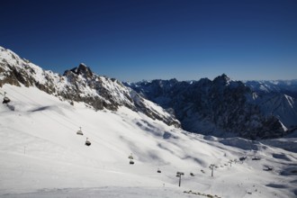 Zugspitze alpin ski area in the winter time. Alps, Bavaria, Germany