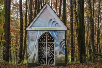 Memorial chapel in autumn forest, near St.Andrä im Sausal, Styria, Austria