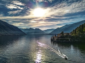 Aerial view of Villa Balbianello peninsula on Lake Como