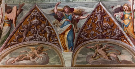 ORTA SAN GIULIO, ITALY, MAY 29, 2019 : interiors decors and frescoes of chapel in Sacro monte di
