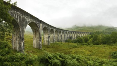 High resolution panorama of Glenfinnan railway viaduct (location from Harry Potter movie) shot from