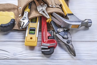 Tool belt pliers construction level tape line claw hammer pipe wrench adjustable spanner