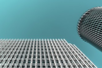 Madrid, Spain, 30 August 2020: Modern Office Buildings in AZCA Financial District. Torre Europa and