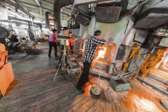 Belarus, Minsk, - March 01, 2018: Neman Glass factory. Glass factory workers on manufacture