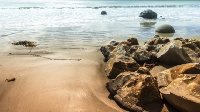 An image of the boulders at the beach of Moeraki New Zealand