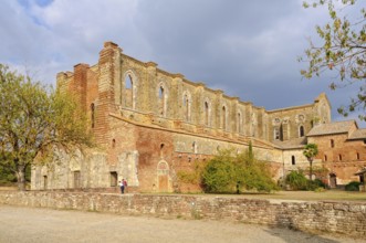 Abbey of Saint Galgano, a former Cistercian monastery in the valley of the Merse River, San