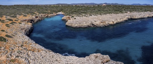 Turquoise waters in Cala Petita, Porto Cristo, coast of Manacor, Majorca, Balearic Islands, Spain