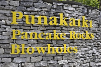 Signage at Punakaiki for the Pancake Rocks and Blowholes, West Coast, South Island, New Zealand