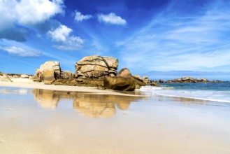 Scenic view of rocks formations in the beach of Kerlouan, Finistere, Brittany, France