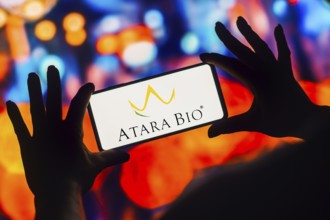 In this photo illustration, the Atara Biotherapeutics logo is displayed on a smartphone mobile