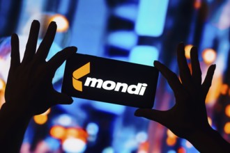 In this photo illustration, the Mondi plc logo is displayed on a smartphone screen