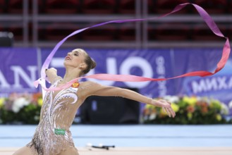 Sofia, Bulgaria - 6 May, 2017: Karina Kuznetsova from Russia performs during Rhythmic Gymnastics
