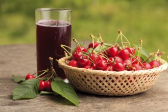 Sweet cherries in basket outdoor