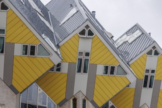 Cube houses in modern architectural style with striking yellow and grey facades, rotterdam, the