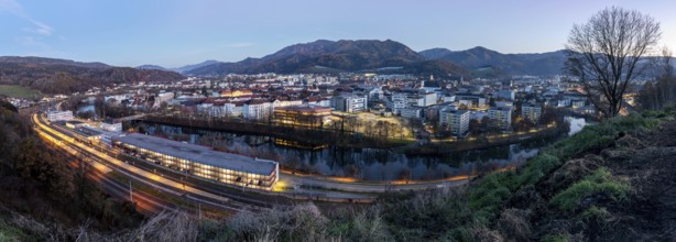 Evening mood, view of the city of Leoben, panoramic view, Leoben, Styria, Austria
