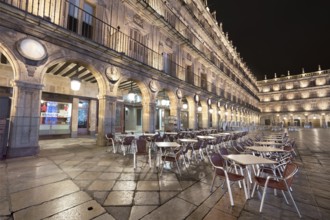 Salamanca famous landmark Plaza mayor, main square at night in Salamanca, Spain