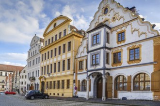 Historic houses on Karlsplatz in Neuburg an der Donau, Germany
