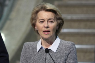 Sofia, Bulgaria - 3 March, 2020: EU Commission President Ursula von der Leyen gives a press