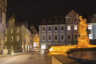 Kaiserin Kunigunde statue at night in Bamberg, Germany