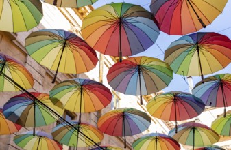 A picture of the colorful umbrellas at the Umbrellas Street, in Bucharest