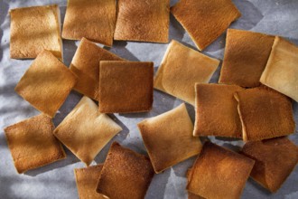 Presentation of slices of freshly roasted and ready for breakfast