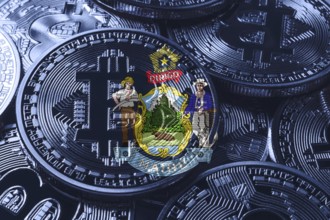 Maine bitcoin flag, Maine cryptocurrency concept background