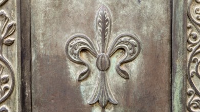 Close up of rustic old door in Spoleto, Italy