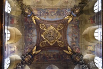 Paintings on the ceiling of Louvre Museum in Paris, France