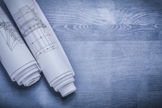 Copyspace image white rolled blueprints