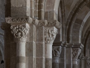 Vezelay, Basilica of Ste-Marie-Madeleine. Interior. South aisle figure capitals, St., Saint, Saint