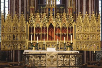 Fantastically decorated Gothic winged altar in Doberan Minster. Bad Doberan, Mecklenburg-Western