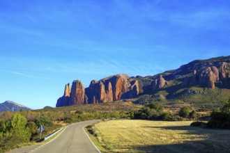 The magnificent Mallets of Riglos is a conglomerate of rock formations. Scenic paved highway.